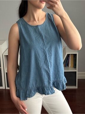 Light blue denim ruffle top